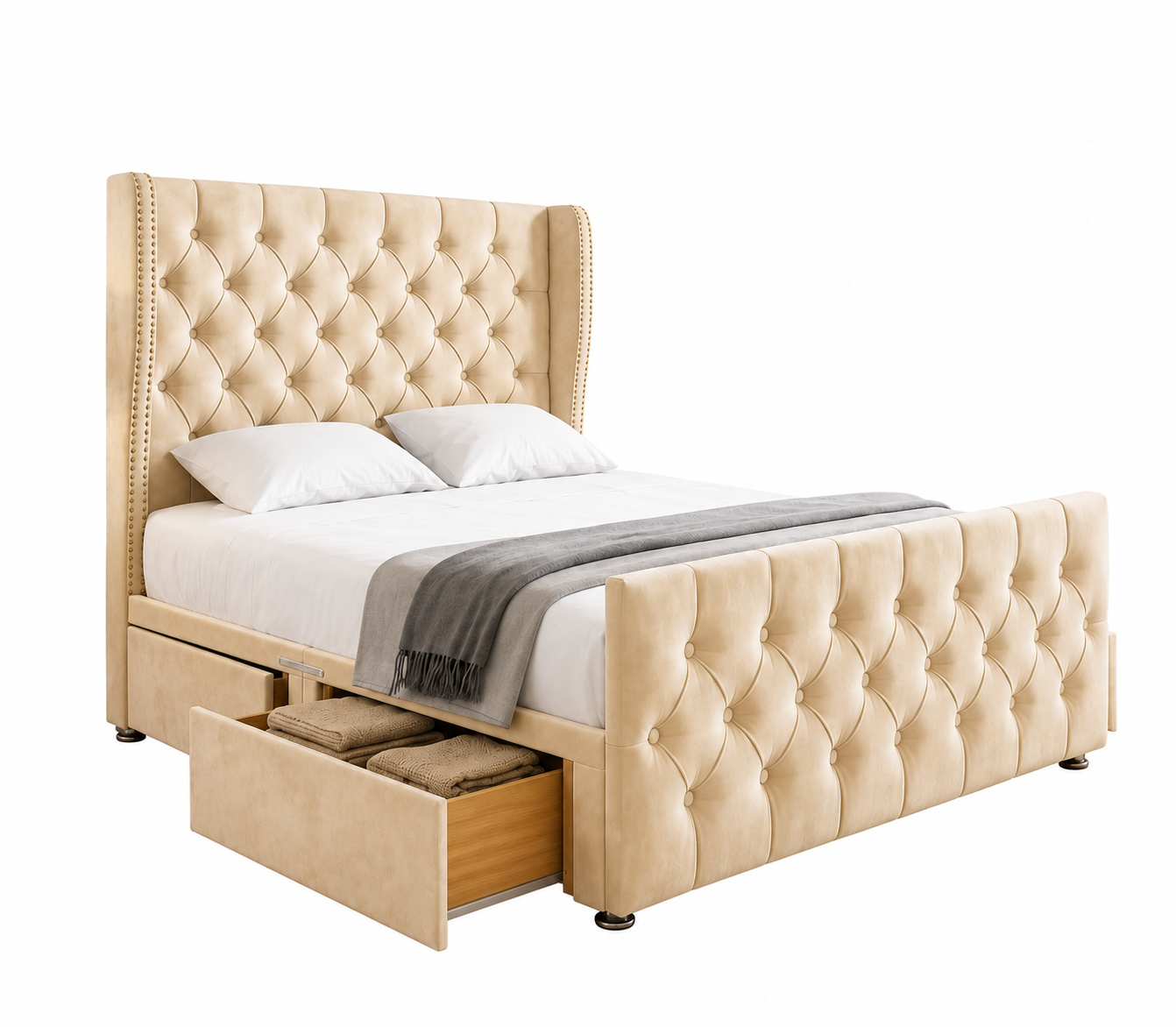 Ella Chesterfield Winged Divan Bed With Curved Headboard