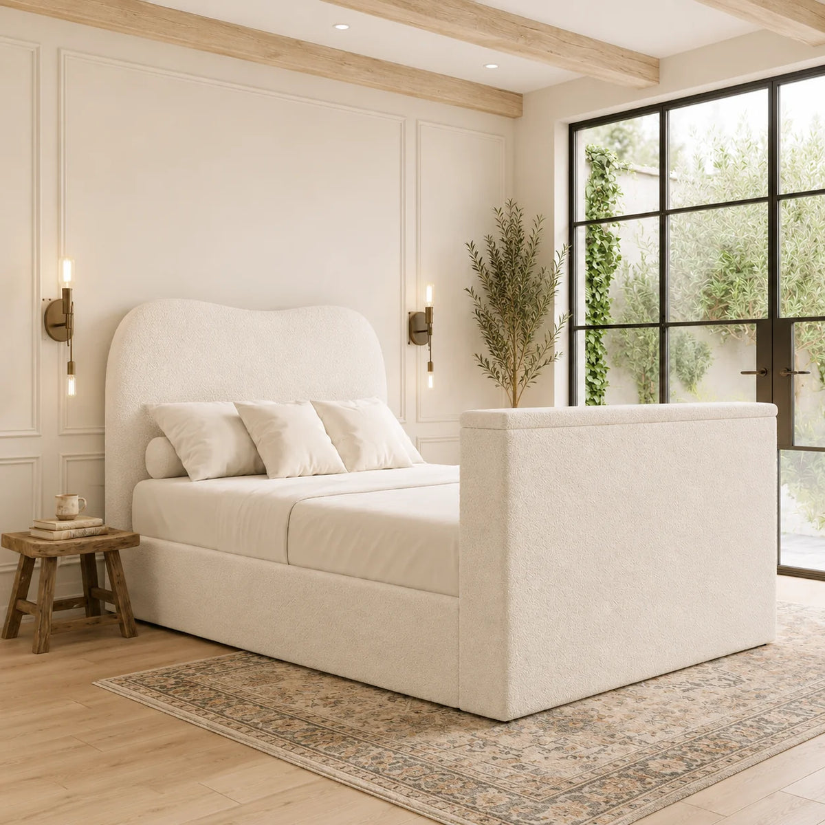 Santa Cloud TV Bed in Boucle Fabric