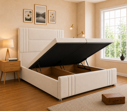 Olive Divan Ottoman Bed With three panel Headboard
