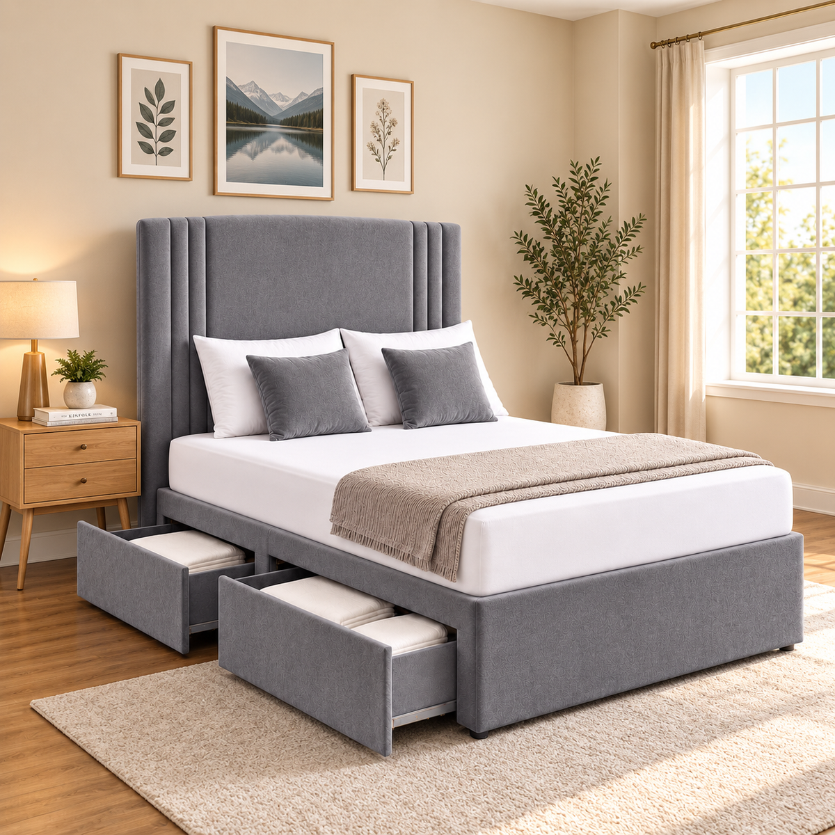 Maple Lined Upholstered Divan Bed