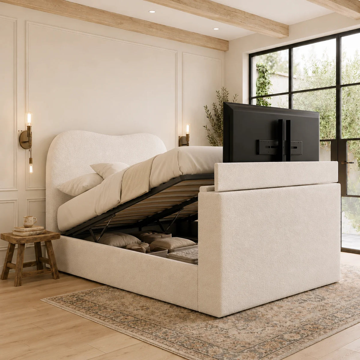Santa Cloud TV Bed in Boucle Fabric