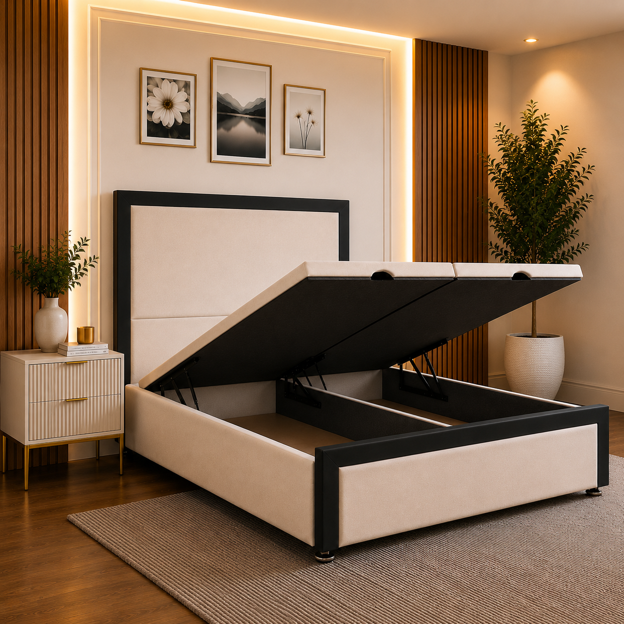 Kingston Divan Ottoman Bed With Art Deco Headboard & Footboard