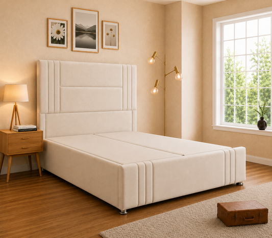 Olive Divan Ottoman Bed With three panel Headboard