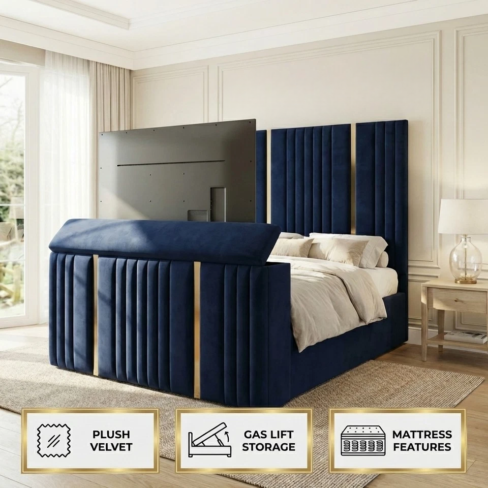 Casper Linestyle TV Bed Frame With Gold Strips