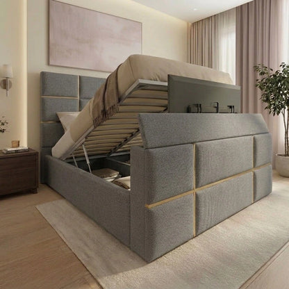 Tiles TV Bed Frame With Golden Strips