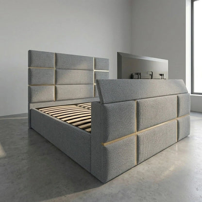 Tiles TV Bed Frame With Golden Strips