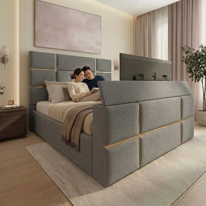 Tiles TV Bed Frame With Golden Strips