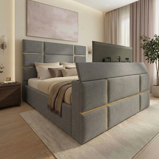 Tiles TV Bed Frame With Golden Strips