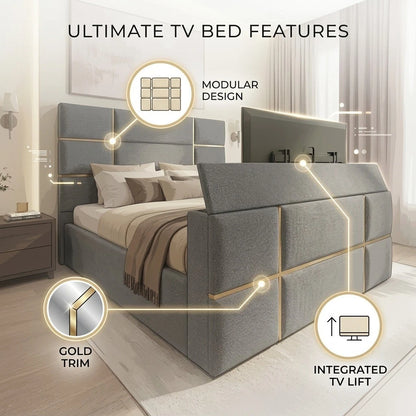 Tiles TV Bed Frame With Golden Strips
