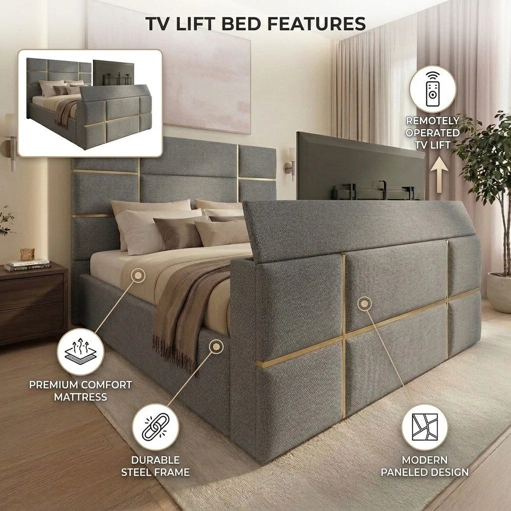 Tiles TV Bed Frame With Golden Strips