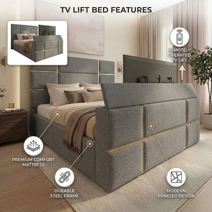 Tiles TV Bed Frame With Golden Strips
