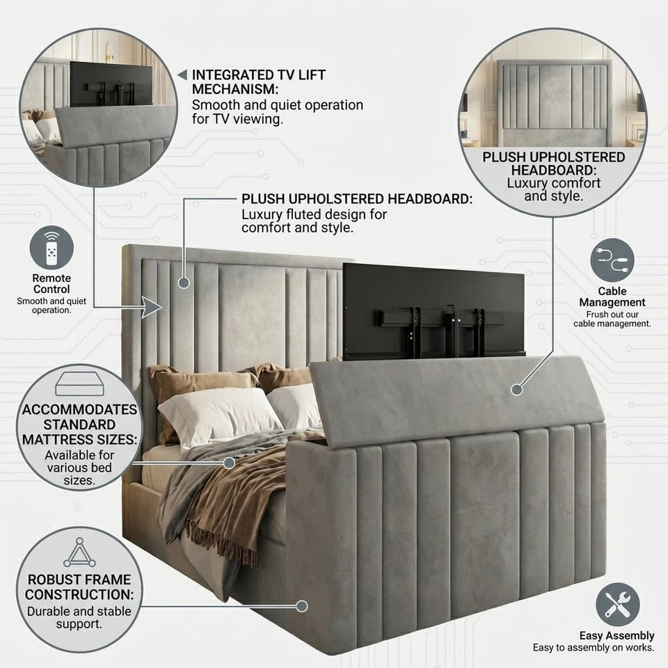 York Upholstered TV Bed Frame